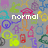 Pixelated text reads 'normal is a state of mind' over a gray background filled with colorful repeating symbols.