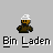 Pixelated character with white helmet and brown uniform holding flags, text below reads 'Bin Laden' in three
