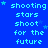 Blue background with repeated light blue text 'shooting stars shoot for the future' and small star symbols, some frames show subtle animation changes in star positions.