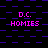 Static pixel art displays 'D.C. HOMIES' text in pink over a purple checkered background with horizontal blue lines.