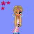 Pixel art image with blue background featuring a blonde girl, jeans, and red text reading 'Look For The Girl With The Broken Smile ...'