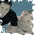 Pixelated image of two figures in profile, one with dark hair and polka-dot clothing, the other with light hair, against a blue checkered background.