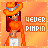 A 4-frame animated contact sheet showing a pixel art character with red hair, orange outfit, and hat in four slightly different poses against an orange background with "YEVER PIMPIN" text.