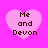 Four identical pink heart-shaped icons with dark brown text reading "Me and Devon" on a bright pink background.