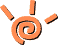Two animated frames of a stylized spiral sun icon with radiating lines, one orange and one pink version on gray background.