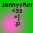 Green background with pink glow, text 'JennyRurr', '<33', '=]', ':P' in black pixelated font; four identical arranged in a