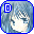 Pixelated circular icon with blue border showing anime-style character face, four variations of colored square frame in top-left corner.