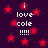 Dark purple background with red stars and repeated white text "i love cole !!!!!" in pixelated font.