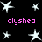 Black background with white star shapes and pink text reading 'alysha' in pixelated font across multiple positions.