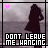 Pixelated silhouette of a figure with long hair standing by water, pink heart in top-left, text "DONT LEAVE ME HANGING" at bottom.