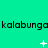 A green background displays repeated black text "kalabunga" with white pixelated symbols changing