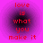 Four identical pixelated display red text 'love is what you make it' on a purple radial gradient background with black center