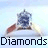 Animated sequence of diamond ring icons with changing text overlays including 'Diamonds', 'are', 'girl', and 'best' on a light blue background.