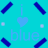 Pixelated icon with cyan background featuring blue heart, 'i blue' text, and dark blue diagonal stripes; lower section shows light blue background with 'wait... is that.. BLUE?!?' text.