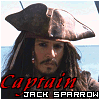 A character with long dark hair and a tricorn hat appears in , each displaying red text reading "Captain" above black text "JACK SPARROW" against a blue background