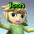 Pixelated character with blonde hair and green shirt, showing text above and below the head