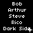 Pixelated text displays names Bob Arthur Steve Rico Dark Side with animated cursor changes across three