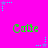 Bright pink background with green text reading 'Catie' repeated six times in a , surrounded by small cyan and purple star-shaped pixel clusters