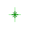 Green cross-shaped icon with varying line lengths and small extensions at each arm's end, displayed in a against a gray background