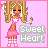 Pixel art contact sheet of an animated buddy icon featuring a cartoon girl with long blonde hair in various poses and expressions, each frame displaying "Sweet Heart" text on a pink background.