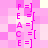Pixelated pink and white with vertical text reading P, E, A, C, E repeated in two mirrored sections