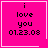 A bright pink square with black pixelated text reading "i love you 01.23.08" and a white border, featuring two distinct animation variations.