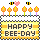 Animated contact sheet of six identical frames showing a pixel art birthday cake with bees, hearts, and candles on a gray background.