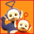 Two pixelated cartoon characters with large heads and antennae, one in blue clothing, the other in red, against an orange background with a red border.