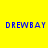 Four identical blue pixelated text blocks spelling 'DREWBAY' on a solid yellow background, arranged in a two-by-two