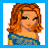 A 48x48 pixel buddy icon featuring a cartoon woman with red hair and green eyes, displayed in a contact sheet layout with text panels on the right and bottom.