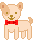Pixelated dog with red bow tie in various poses on gray background.