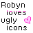 Pixelated text and heart icon with alternating pink and black lettering across four