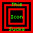 Four identical pixelated squares with red and black borders, each containing green text reading 'This Icon Sucks' in a