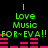 Green text 'Love Music FOR~EVA!!' on black background with pink audio equalizer bars, two identical static frames with no visible motion changes.