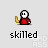 Pixel art character in red shirt and white head with golden prop, performing sequential actions including holding the prop, moving it left-right, and collapsing into red fragments.