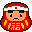 Pixel art character with red body, yellow lightning symbols, and white headband featuring a red square; six expressions from neutral to smiling across two
