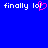 Blue background with white text 'finally lol' and a pink heart-shaped pixel art symbol replacing the 'o' in 'lol'.