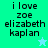 Green and cyan background with black text reading 'i love zoe elizabeth kaplan' and a star symbol changing color from light blue to green.