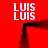 Red background with four white 'LUIS' text blocks and a black pixelated shape forming an arch over the center.