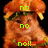 Pixelated orange cat-like figure with green headband and yellow ear tufts, displaying sequential text overlays in bright green.