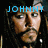 A four- shows a pixelated face with long dark hair and a mustache, with blue text above each reading JOHNNY, LOVES, ALEXA!, and a blank space