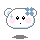 Pixelated cartoon bear head with blue flower accessory, pink cheeks, and black eyes showing four distinct facial expressions across frames.