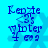 Blue pixelated text 'Kenzie' above 'winter' and 'fence' on cyan background with faint snowflake outline, animated snowflake rotation.