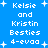 Blue background with white pixelated text reading "Kelsie and Kristin Besties 4-evaa" and small white plus signs scattered throughout.