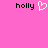 Pixelated pink background with black text 'holly' on left and right, white heart symbol between them.