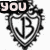 Animated icon with ornate black-and-white shield-shaped frame containing stylized 'B' letter, displaying sequential text overlays 'YOU', 'JUST', 'GOT', 'PONED!' in light pink font.