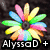 A colorful pixelated flower with rainbow petals and a black center, transitioning to a rainbow rose, with text overlays reading "AlyssaD + EllenP5 = BFF'S 4EVA".