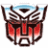 Pixelated static icon of a stylized Transformer robot face with red and blue color scheme, dark brown outlines, and white highlights on a transparent background.