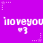 Purple background with repeated white 'i love you' text and heart symbols, surrounded by small star outlines.