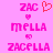 Pixelated text and heart symbols on a pink background, with one version showing an outlined red heart above 'ZAC' while the other shows a filled pink heart.
